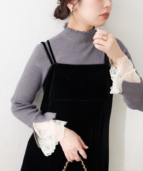 natural couture(ナチュラルクチュール)の「袖口レースもちもちリブタートル(ニット/セーター・レディース・ブラック系その他/チャコールグレー/ブラック/モカ/グレー/サックスブルー/グレイッシュベージュ/オフホワイト・FREE)」の17枚目の写真