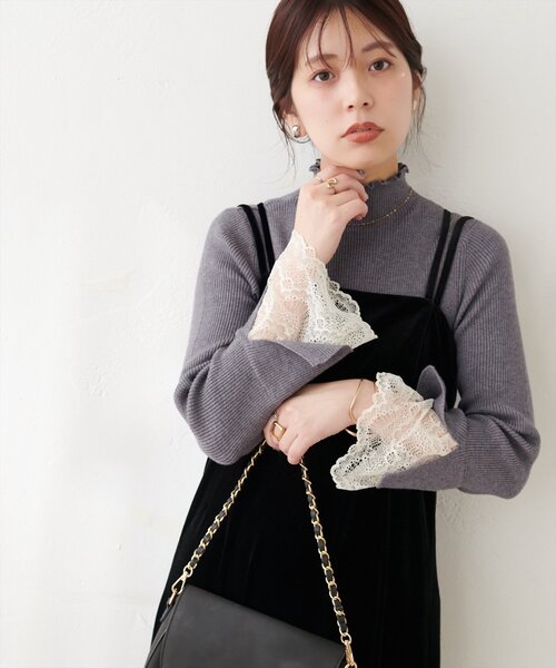 natural couture(ナチュラルクチュール)の「袖口レースもちもちリブタートル(ニット/セーター・レディース・ブラック系その他/チャコールグレー/ブラック/モカ/グレー/サックスブルー/グレイッシュベージュ/オフホワイト・FREE)」の19枚目の写真