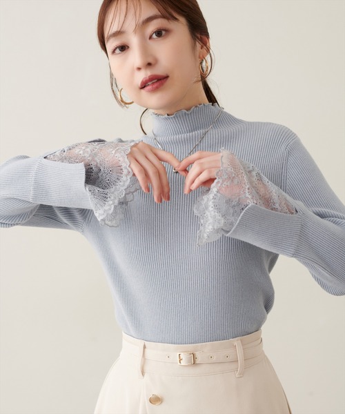 natural couture(ナチュラルクチュール)の「袖口レースもちもちリブタートル(ニット/セーター・レディース・ブラック系その他/チャコールグレー/ブラック/モカ/グレー/サックスブルー/グレイッシュベージュ/オフホワイト・FREE)」の8枚目の写真