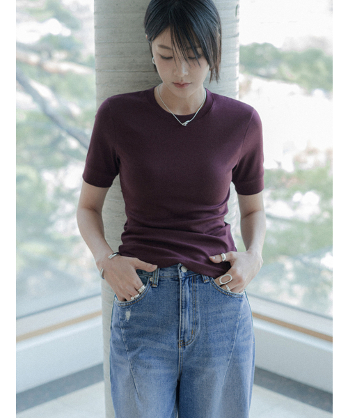 MEMUA(メムア)の「エディン 5部 モーダル Tシャツ(ブラック)(Tシャツ/カットソー・レディース・ホワイト/ワイン/ブラック・FREE)」の6枚目の写真