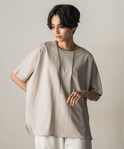 MAYSON GREY(メイソングレイ)の「ドライコットン5分袖BACK釦ドッキングプルオーバー(Tシャツ/カットソー・レディース・ホワイト系その他/ブラック/ベージュ・M)」の3枚目の写真
