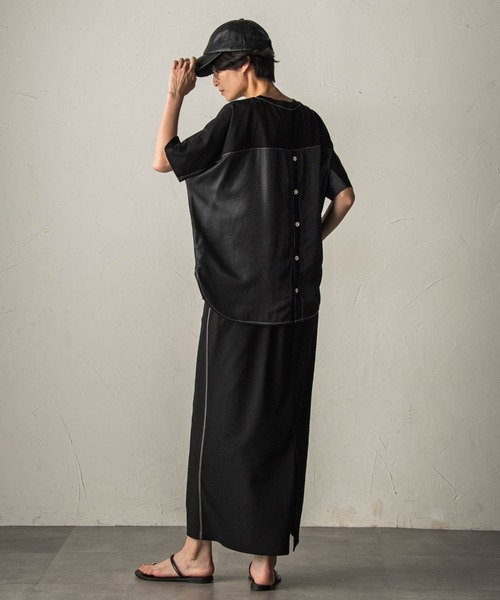 MAYSON GREY(メイソングレイ)の「ドライコットン5分袖BACK釦ドッキングプルオーバー(Tシャツ/カットソー・レディース・ホワイト系その他/ブラック/ベージュ・M)」の10枚目の写真