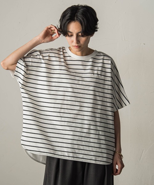 MAYSON GREY(メイソングレイ)の「ドライコットン5分袖BACK釦ドッキングプルオーバー(Tシャツ/カットソー・レディース・ホワイト系その他/ブラック/ベージュ・M)」の12枚目の写真