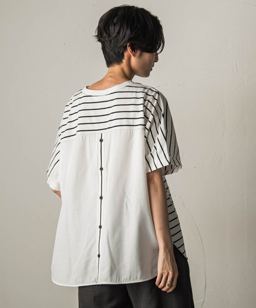 MAYSON GREY(メイソングレイ)の「ドライコットン5分袖BACK釦ドッキングプルオーバー(Tシャツ/カットソー・レディース・ホワイト系その他/ブラック/ベージュ・M)」の13枚目の写真
