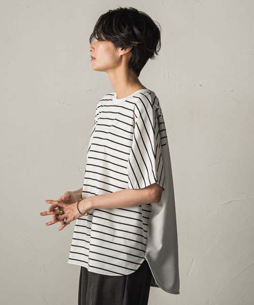 MAYSON GREY(メイソングレイ)の「ドライコットン5分袖BACK釦ドッキングプルオーバー(Tシャツ/カットソー・レディース・ホワイト系その他/ブラック/ベージュ・M)」の14枚目の写真