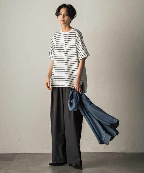 MAYSON GREY(メイソングレイ)の「ドライコットン5分袖BACK釦ドッキングプルオーバー(Tシャツ/カットソー・レディース・ホワイト系その他/ブラック/ベージュ・M)」の17枚目の写真