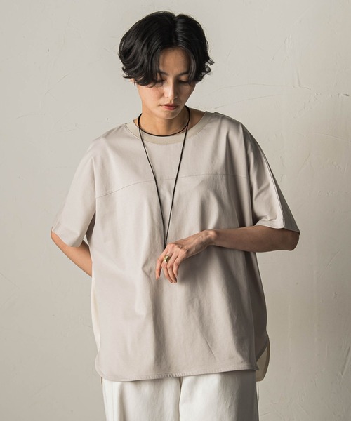 MAYSON GREY(メイソングレイ)の「ドライコットン5分袖BACK釦ドッキングプルオーバー(Tシャツ/カットソー・レディース・ホワイト系その他/ブラック/ベージュ・M)」の21枚目の写真