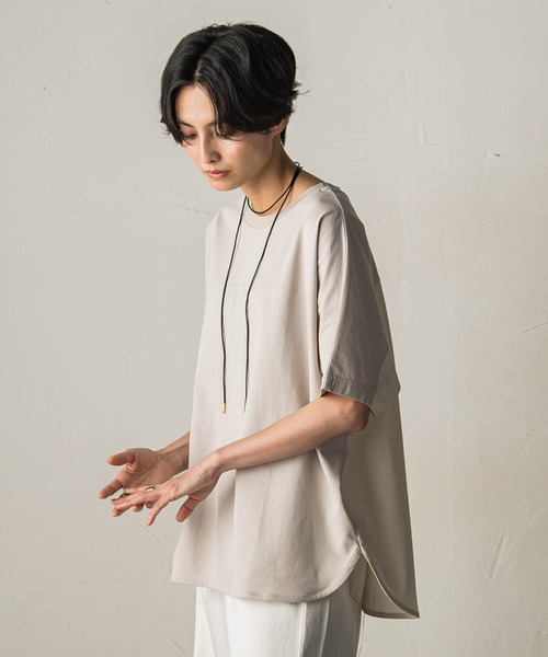 MAYSON GREY(メイソングレイ)の「ドライコットン5分袖BACK釦ドッキングプルオーバー(Tシャツ/カットソー・レディース・ホワイト系その他/ブラック/ベージュ・M)」の22枚目の写真