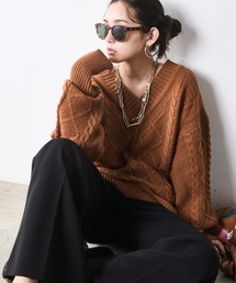 CHIC STYLE | ケーブル編Vネックロングスリーブニットプルオーバー＜大きいサイズ有＞シックスタイル(ニット/セーター)