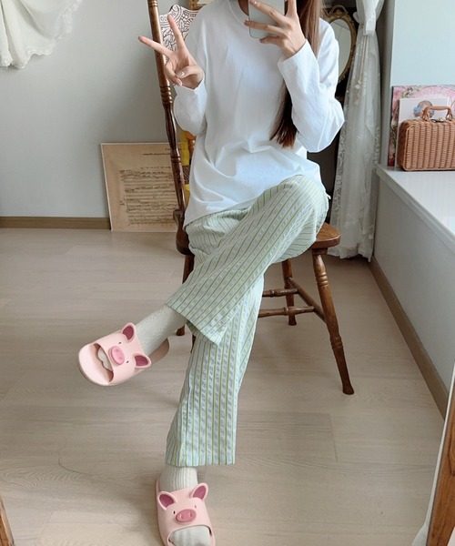 Vipoa(ヴィポア)の「ストライプリラックスパンツ(その他パンツ・レディース・グリーン×ピンク/ブルー/ピンク/ライトグリーン・FREE)」の6枚目の写真