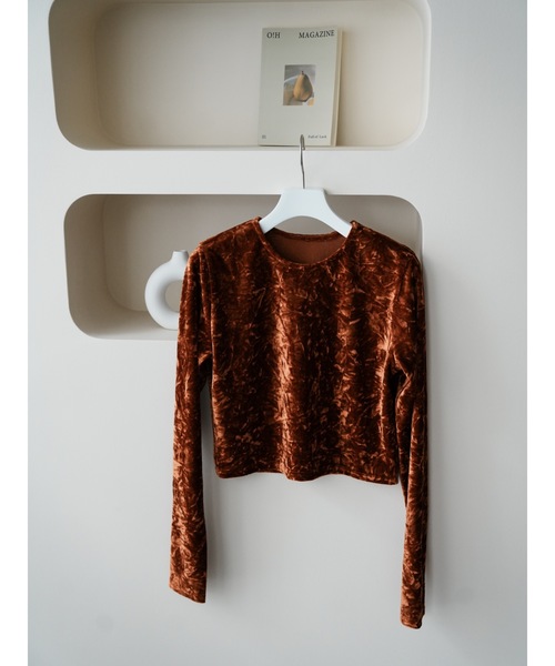 Katrin TOKYO(カトリーントーキョー)の「cropped crush velour tops(Tシャツ/カットソー・レディース・オレンジ/ブラウン/ホワイト・FREE/XS)」の3枚目の写真