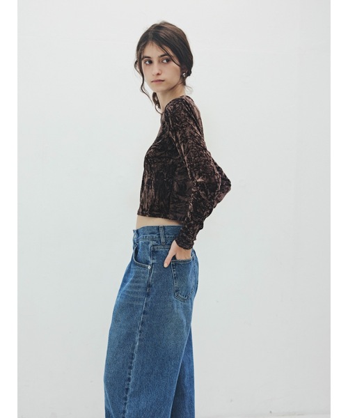 Katrin TOKYO(カトリーントーキョー)の「cropped crush velour tops(Tシャツ/カットソー・レディース・オレンジ/ブラウン/ホワイト・FREE/XS)」の9枚目の写真