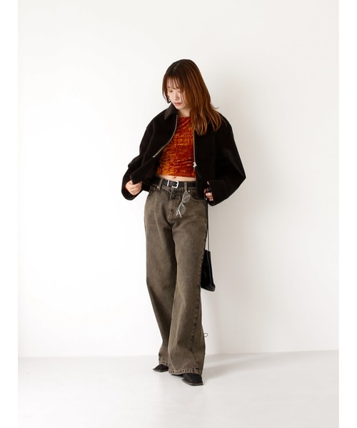 Katrin TOKYO(カトリーントーキョー)の「cropped crush velour tops(Tシャツ/カットソー・レディース・オレンジ/ブラウン/ホワイト・FREE/XS)」の20枚目の写真