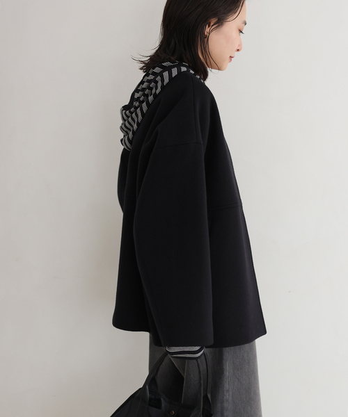 JOURNAL STANDARD（ジャーナルスタンダード）の「《追加》スーパー140ビーバーノーカラーショートコート（ノーカラーコート・レディース・ブラック/チョコ/ホワイト×ホワイト/グレー・36/38）」の20枚目の写真