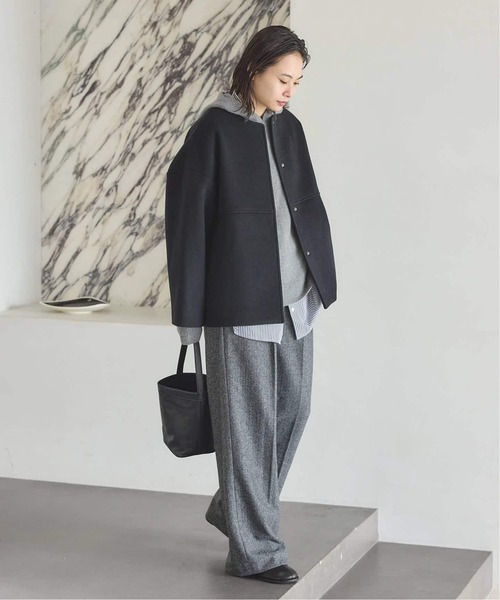 JOURNAL STANDARD（ジャーナルスタンダード）の「《追加》スーパー140ビーバーノーカラーショートコート（ノーカラーコート・レディース・ブラック/チョコ/ホワイト×ホワイト/グレー・36/38）」の21枚目の写真