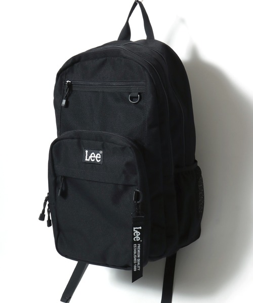 Lee(リー)の「Lee(リー)ブランドネームキーホルダー付 ワンポイントロゴ刺繍 メッシュポケット 撥水バックパック/リュックサック(バックパック/リュック・レディース・ブラック×ホワイト/ブラック×パープル/ブラック×ピンク/ブラック×ブラック/ブラック×グリーン・FREE)」の2枚目の写真