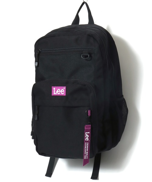 Lee(リー)の「Lee(リー)ブランドネームキーホルダー付 ワンポイントロゴ刺繍 メッシュポケット 撥水バックパック/リュックサック(バックパック/リュック・レディース・ブラック×ホワイト/ブラック×パープル/ブラック×ピンク/ブラック×ブラック/ブラック×グリーン・FREE)」の3枚目の写真
