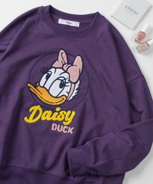 Disney（ディズニー）の「【71】【Disney/ディズニー】ミッキーマウス/ミニーマウス/ドナルドダック/デイジー/裏毛 ワイドシルエット クルーネック スウェット/トレーナー/オーバーサイズ/キャラクター/サガラ刺繍/レディース（S）（スウェット）」
