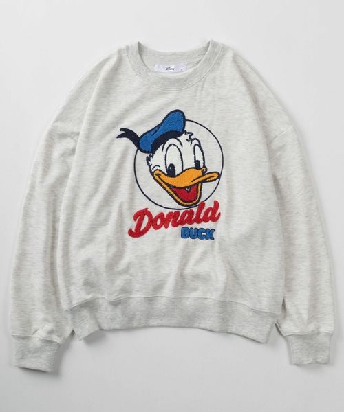 Disney(ディズニー)の「【71】【Disney/ディズニー】ミッキーマウス/ミニーマウス/ドナルドダック/デイジー/裏毛 ワイドシルエット クルーネック スウェット/トレーナー/オーバーサイズ/キャラクター/サガラ刺繍/レディース(S)(スウェット・レディース・パープル/チャコールグレー/オートミール/ピンク・M/L)」の6枚目の写真