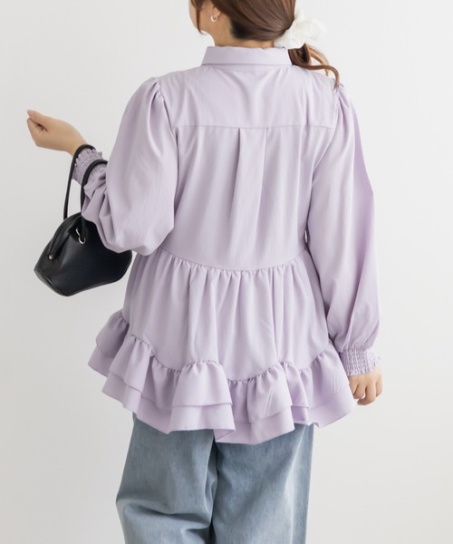 CLETTE(クレット)の「フリルティアードリボンタイブラウス(シャツ/ブラウス・レディース・ブルー/ラベンダー/オフホワイト・LL/3L/4L)」の12枚目の写真