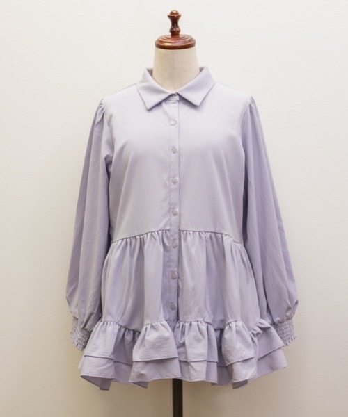 CLETTE(クレット)の「フリルティアードリボンタイブラウス(シャツ/ブラウス・レディース・ブルー/ラベンダー/オフホワイト・LL/3L/4L)」の17枚目の写真