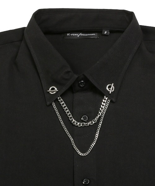 LUXSTYLE(ラグスタイル)の「チェーンネックカラーピン付き無地ロング丈半袖シャツ(シャツ/ブラウス・メンズ・ホワイト/ブラック・FREE)」の4枚目の写真