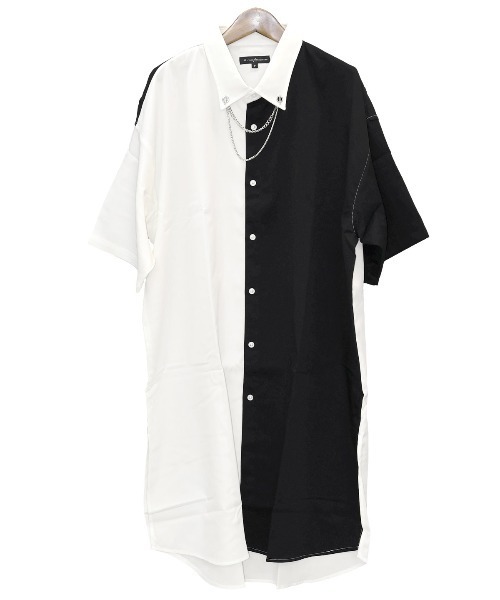 LUXSTYLE(ラグスタイル)の「チェーンネックカラーピン付き無地ロング丈半袖シャツ(シャツ/ブラウス・メンズ・ホワイト/ブラック・FREE)」の13枚目の写真