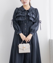 フリルティアード長袖シャツワンピース
