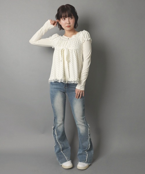 SPINNS(スピンズ)の「【セットアイテム】半袖×長袖レイヤードカットソー/ドットノースリーブチュニック/韓国ガーリー(その他トップス・レディース・ブラック/ブラウン/アイボリー・ONESIZE)」の11枚目の写真
