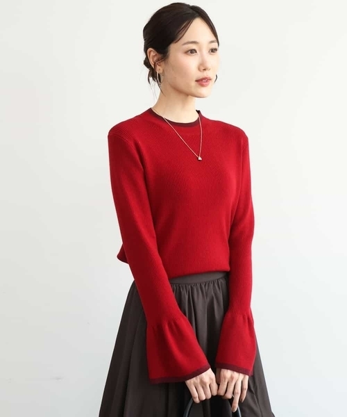 MK MICHEL KLEIN（エムケーミッシェルクラン）の「[洗える]配色ラメライン入りフレアースリーブニット（ニット/セーター・レディース・アイボリー/レッド/ブラック/ホワイト・38）」の4枚目の写真