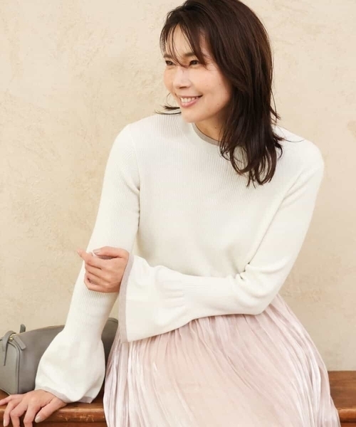 MK MICHEL KLEIN（エムケーミッシェルクラン）の「[洗える]配色ラメライン入りフレアースリーブニット（ニット/セーター・レディース・アイボリー/レッド/ブラック/ホワイト・38）」の6枚目の写真