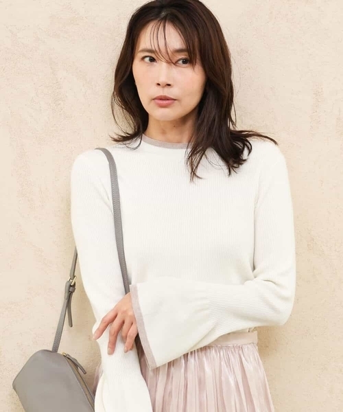 MK MICHEL KLEIN（エムケーミッシェルクラン）の「[洗える]配色ラメライン入りフレアースリーブニット（ニット/セーター・レディース・アイボリー/レッド/ブラック/ホワイト・38）」の7枚目の写真