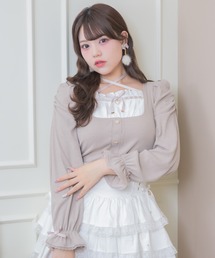 クロスリボンヨーク切替長袖トップス