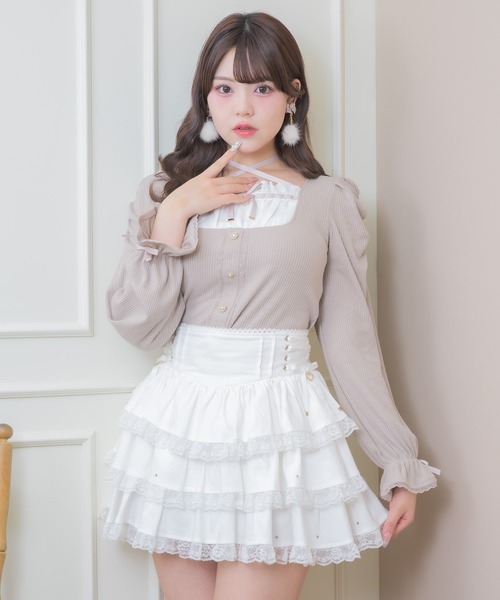 ROJITA(ロジータ)の「クロスリボンヨーク切替長袖トップス(Tシャツ/カットソー・レディース・ブラック/ピンクベージュ/ホワイト・FREE)」の14枚目の写真