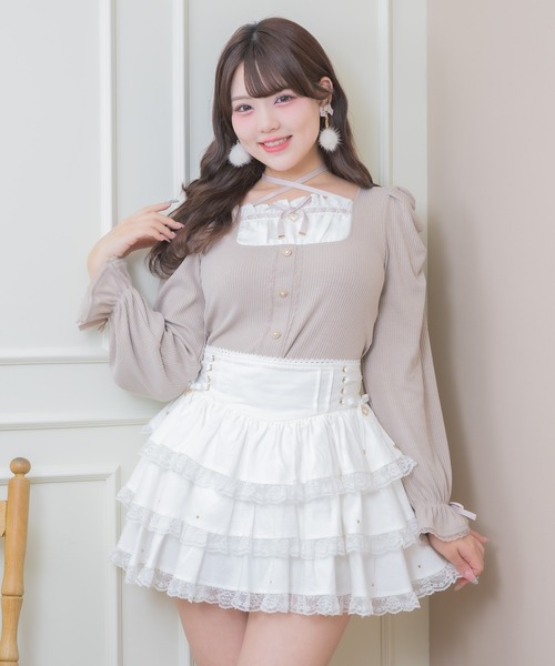 ROJITA(ロジータ)の「クロスリボンヨーク切替長袖トップス(Tシャツ/カットソー・レディース・ブラック/ピンクベージュ/ホワイト・FREE)」の15枚目の写真