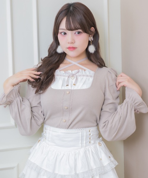 ROJITA(ロジータ)の「クロスリボンヨーク切替長袖トップス(Tシャツ/カットソー・レディース・ブラック/ピンクベージュ/ホワイト・FREE)」の10枚目の写真