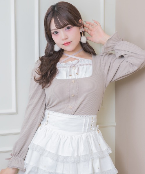 ROJITA(ロジータ)の「クロスリボンヨーク切替長袖トップス(Tシャツ/カットソー・レディース・ブラック/ピンクベージュ/ホワイト・FREE)」の11枚目の写真