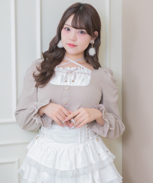 ROJITA(ロジータ)の「クロスリボンヨーク切替長袖トップス(Tシャツ/カットソー・レディース・ブラック/ピンクベージュ/ホワイト・FREE)」の12枚目の写真