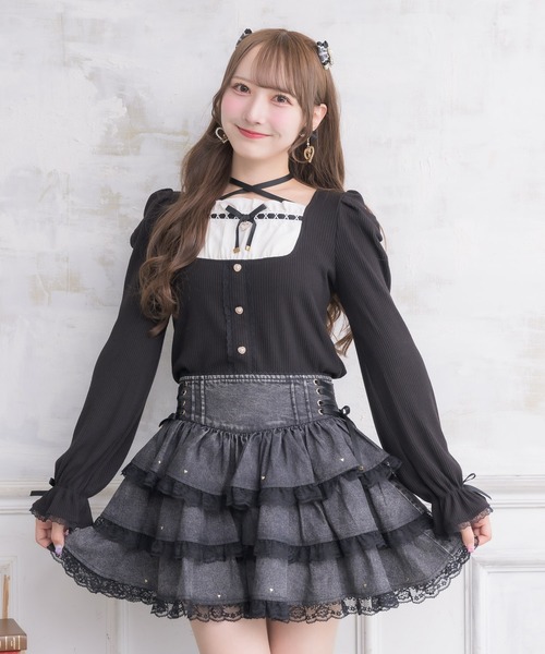 ROJITA(ロジータ)の「クロスリボンヨーク切替長袖トップス(Tシャツ/カットソー・レディース・ブラック/ピンクベージュ/ホワイト・FREE)」の6枚目の写真