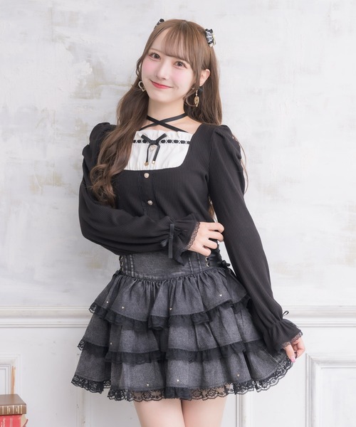 ROJITA(ロジータ)の「クロスリボンヨーク切替長袖トップス(Tシャツ/カットソー・レディース・ブラック/ピンクベージュ/ホワイト・FREE)」の7枚目の写真