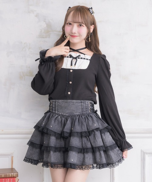 ROJITA(ロジータ)の「クロスリボンヨーク切替長袖トップス(Tシャツ/カットソー・レディース・ブラック/ピンクベージュ/ホワイト・FREE)」の8枚目の写真