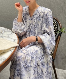 YUGA_YGMC Korean-style Classic Print Bow-Tie Dress