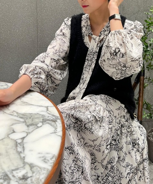 YUGA(ユーガ)の「YUGA_YGMC Korean-style Classic Print Bow-Tie Dress(ワンピース・レディース・ブルー/ブラック・FREE)」の6枚目の写真