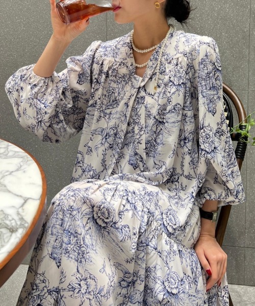 YUGA(ユーガ)の「YUGA_YGMC Korean-style Classic Print Bow-Tie Dress(ワンピース・レディース・ブルー/ブラック・FREE)」の10枚目の写真