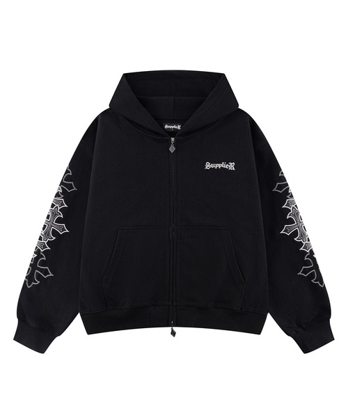 SUPPLIER(サプライヤー)の「SUPPLIER / サプライヤー Multiple Cross Patch Zip Hoodie(パーカー・メンズ・ブラック/グレー・MEDIUM/LARGE)」の1枚目の写真
