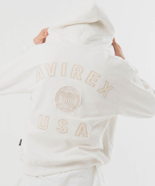 AVIREX(アヴィレックス)の「AVIREX -SIGNATURE VARSITY LOGO ZIP PZRKA(パーカー・メンズ・ブラック/グレー/ホワイト・L/M/XL)」の2枚目の写真