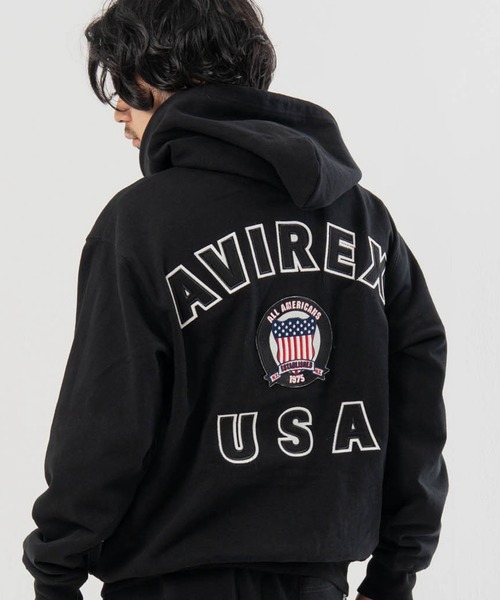 AVIREX(アヴィレックス)の「AVIREX -SIGNATURE VARSITY LOGO ZIP PZRKA(パーカー・メンズ・ブラック/グレー/ホワイト・L/M/XL)」の1枚目の写真