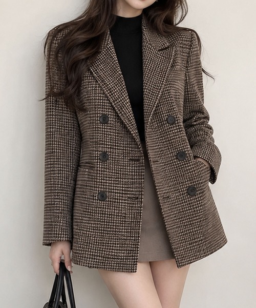 GLAMOROUS JANE(グラマラスジェーン)の「ガンクラブチェックテーラードペプラムダブルジャケット(テーラードジャケット・レディース・ブラウン/ブラック・FREE)」の16枚目の写真