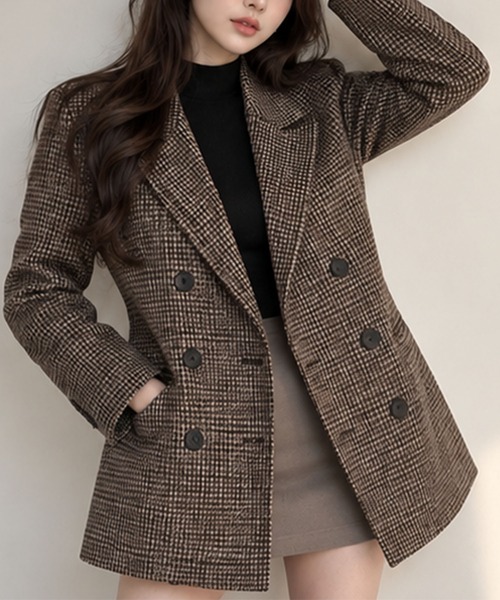 GLAMOROUS JANE(グラマラスジェーン)の「ガンクラブチェックテーラードペプラムダブルジャケット(テーラードジャケット・レディース・ブラウン/ブラック・FREE)」の19枚目の写真