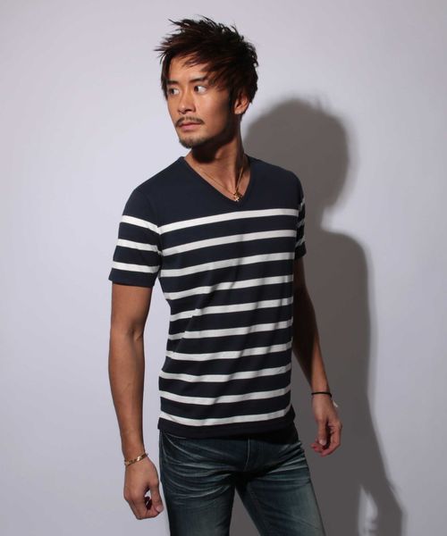 A.S.M（エーエスエム）の「ボーダーＴシャツ（Tシャツ/カットソー・メンズ・ブラック×ホワイト/ホワイト×ブラック/ホワイト×ネイビー/ブルー系その他・50/48）」の7枚目の写真